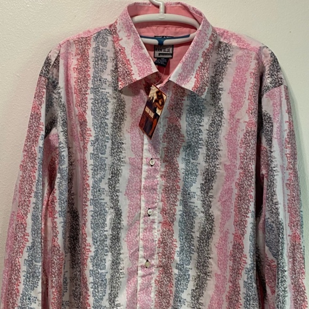 Raw Blue Shirt Mens Size 2XL Pink Long‎ Sleeve Collared Button Down New
